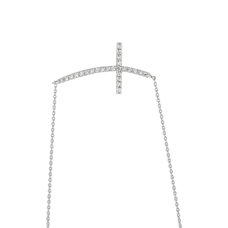 Contemporary 0.25 Carat Natural Diamond Cross Pendant Necklace 14 Karat White Gold G SI Chain For Sale