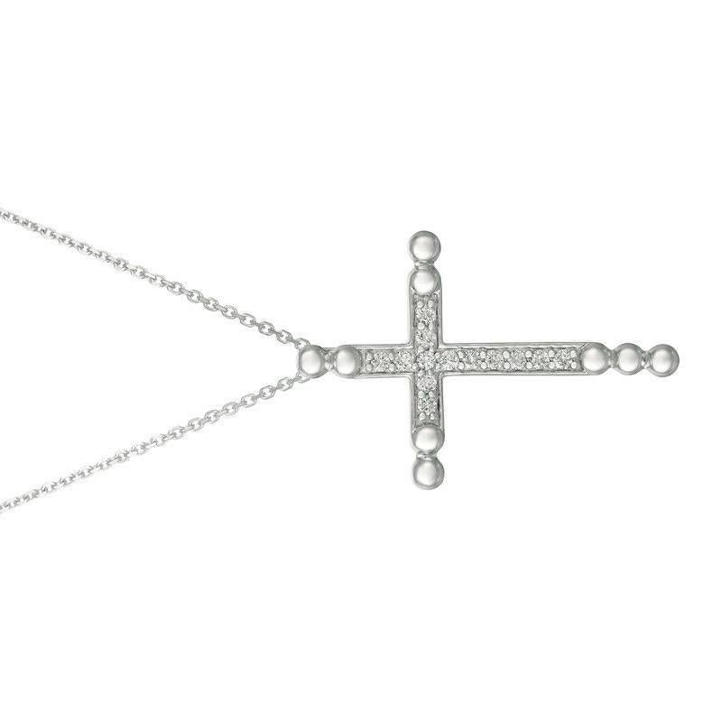 Round Cut 0.25 Carat Natural Diamond Cross Pendant Necklace 14 Karat White Gold G SI Chain For Sale