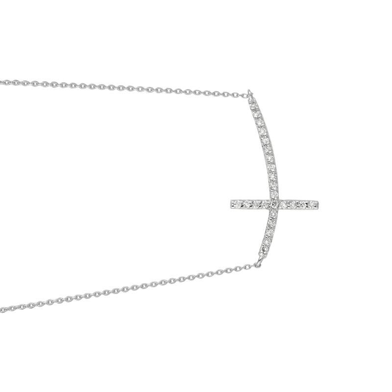 Round Cut 0.25 Carat Natural Diamond Cross Pendant Necklace 14 Karat White Gold G SI Chain For Sale