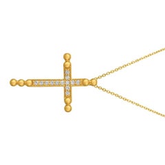 0.25 Carat Natural Diamond Cross Pendant Necklace 14 Karat Yellow Gold G SI