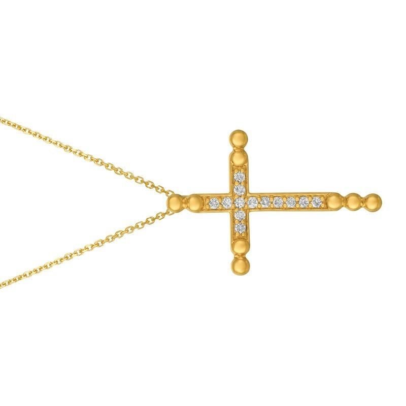Contemporary 0.25 Carat Natural Diamond Cross Pendant Necklace 14 Karat Yellow Gold G SI For Sale