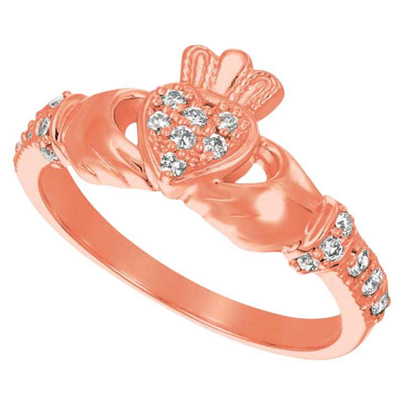 0.25 Carat Natural Diamond Crown Heart Ring G SI 14 Karat Rose Gold For Sale