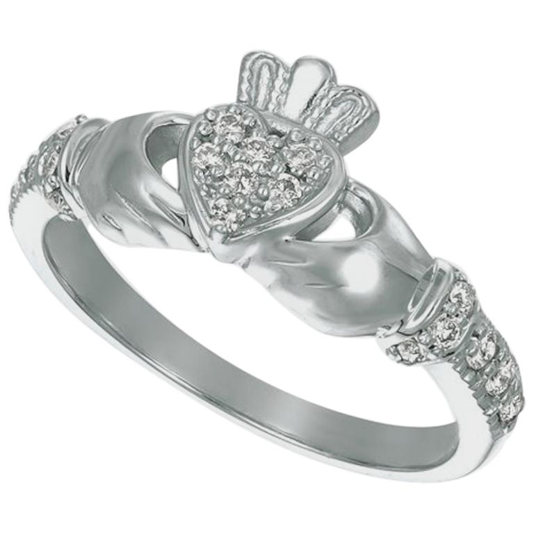 0.25 Carat Natural Diamond Crown Heart Ring G SI 14 Karat White Gold For Sale