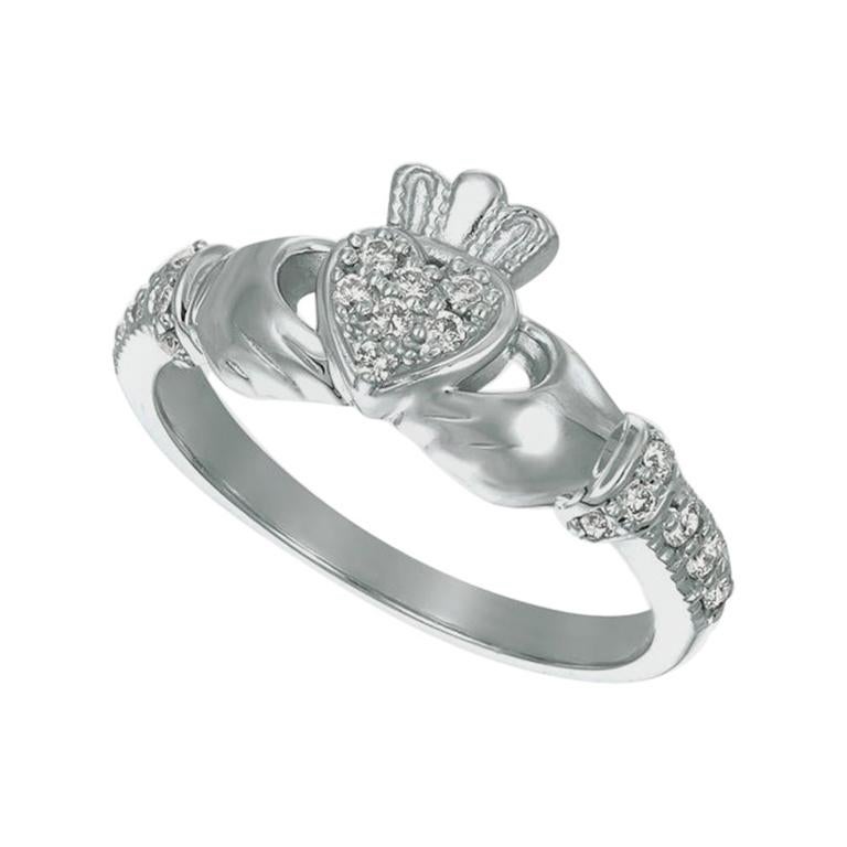 For Sale:  0.25 Carat Natural Diamond Crown Heart Ring G SI 14 Karat White Gold