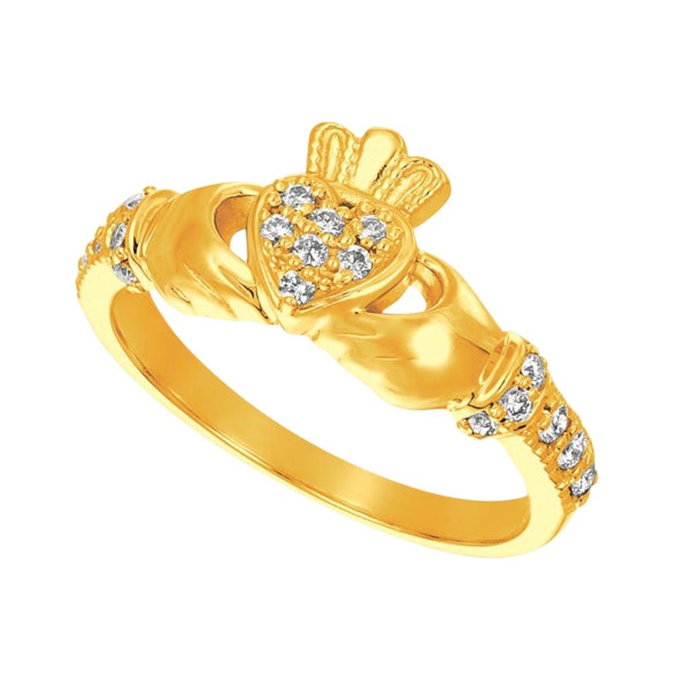 For Sale:  0.25 Carat Natural Diamond Crown Heart Ring G SI 14 Karat Yellow Gold