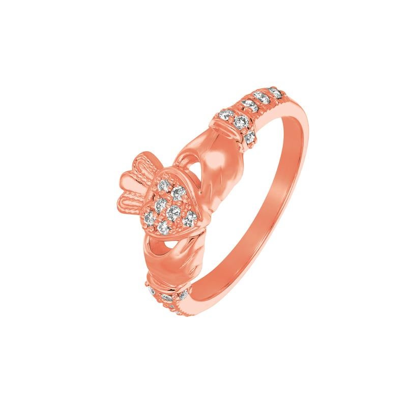 Contemporary 0.25 Carat Natural Diamond Crown Heart Ring G SI 14 Karat Rose Gold For Sale