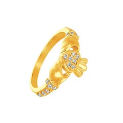 0.25 Carat Natural Diamond Crown Heart Ring G SI 14 Karat Yellow Gold