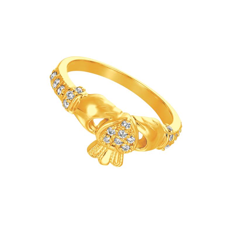 Contemporary 0.25 Carat Natural Diamond Crown Heart Ring G SI 14 Karat Yellow Gold For Sale