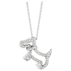 0.25 Carat Natural Diamond Dog Necklace Pendant 14 Karat White Gold G SI