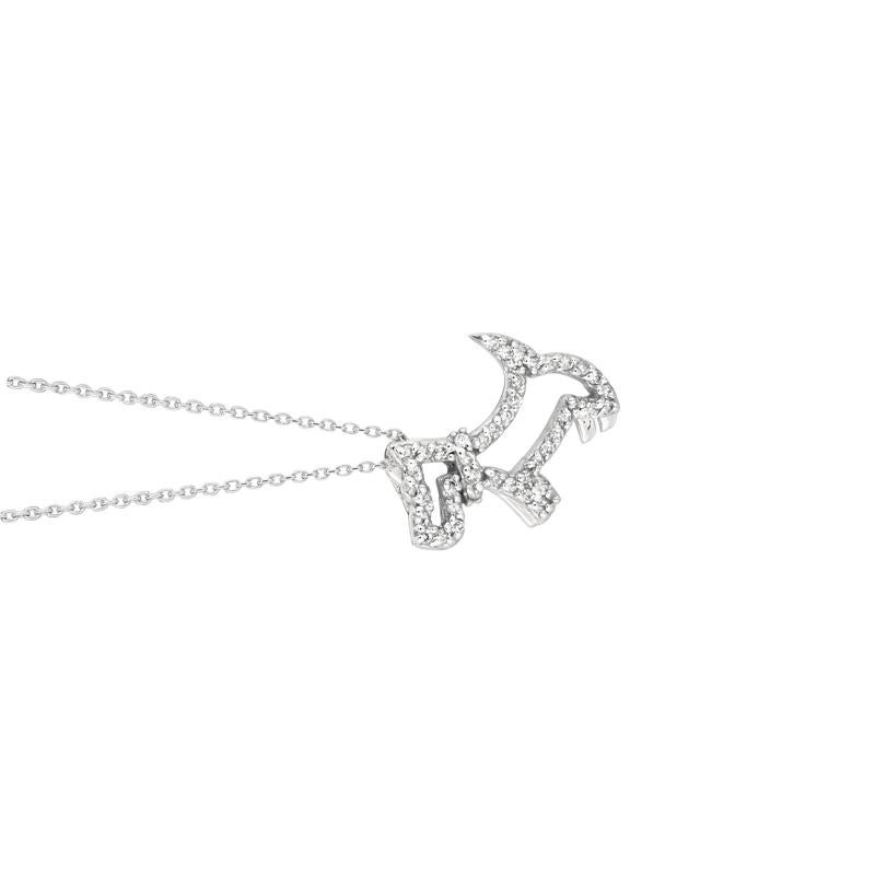 Round Cut 0.25 Carat Natural Diamond Dog Necklace Pendant 14 Karat White Gold G SI For Sale