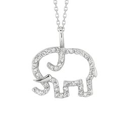 0.25 Carat Natural Diamond Elephant Necklace Pendant 14 Karat White Gold Chain