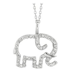 Vintage 0.25 Carat Natural Diamond Elephant Necklace Pendant 14 Karat White Gold Chain