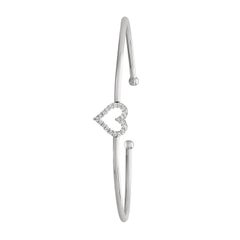 0.25 Carat Natural Diamond Heart Bangle Bracelet G SI 14 Karat White Gold