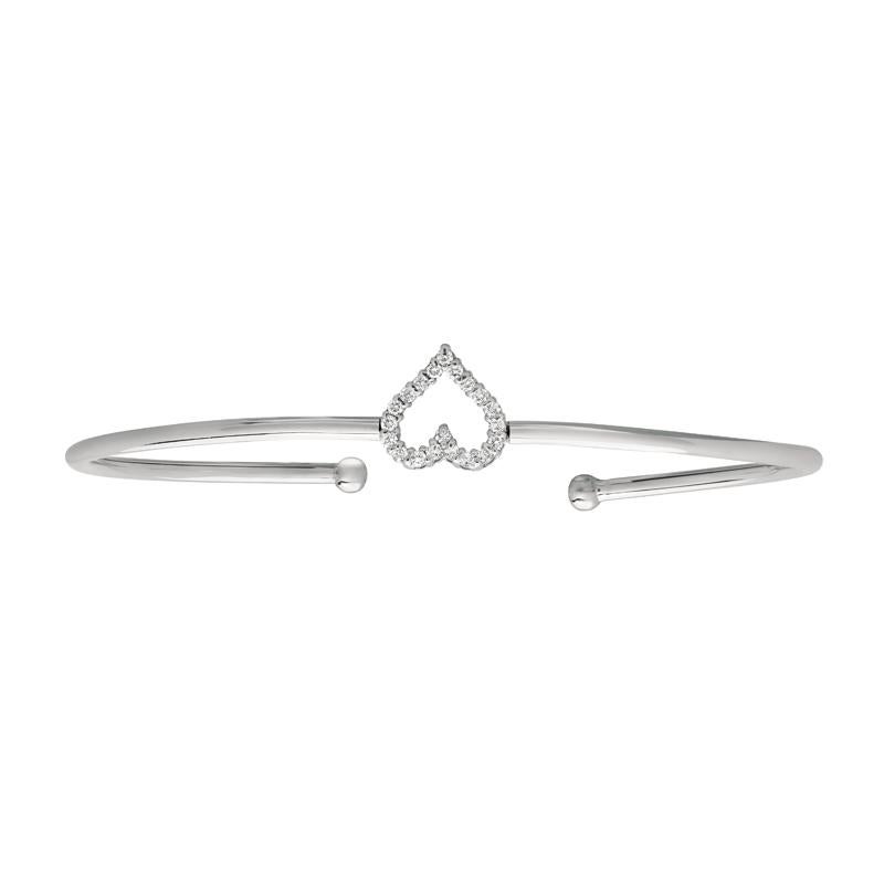 Contemporary 0.25 Carat Natural Diamond Heart Bangle Bracelet G SI 14 Karat White Gold For Sale