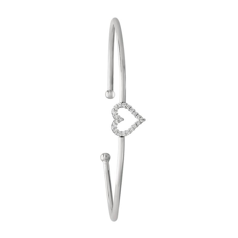 Round Cut 0.25 Carat Natural Diamond Heart Bangle Bracelet G SI 14 Karat White Gold For Sale
