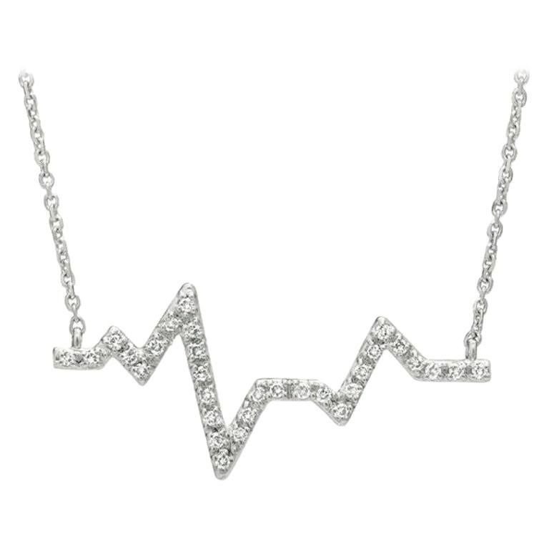 0.25 Carat Natural Diamond Heart Beat Necklace 14 Karat White Gold G SI For Sale