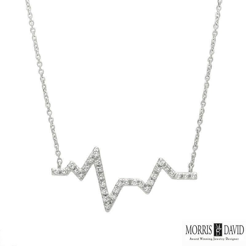 Contemporary 0.25 Carat Natural Diamond Heart Beat Necklace 14 Karat White Gold G SI For Sale