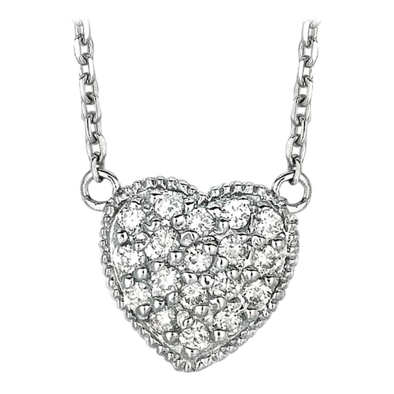 0.25 Carat Natural Diamond Heart Cluster Necklace 14 Karat White Gold G SI Chain For Sale