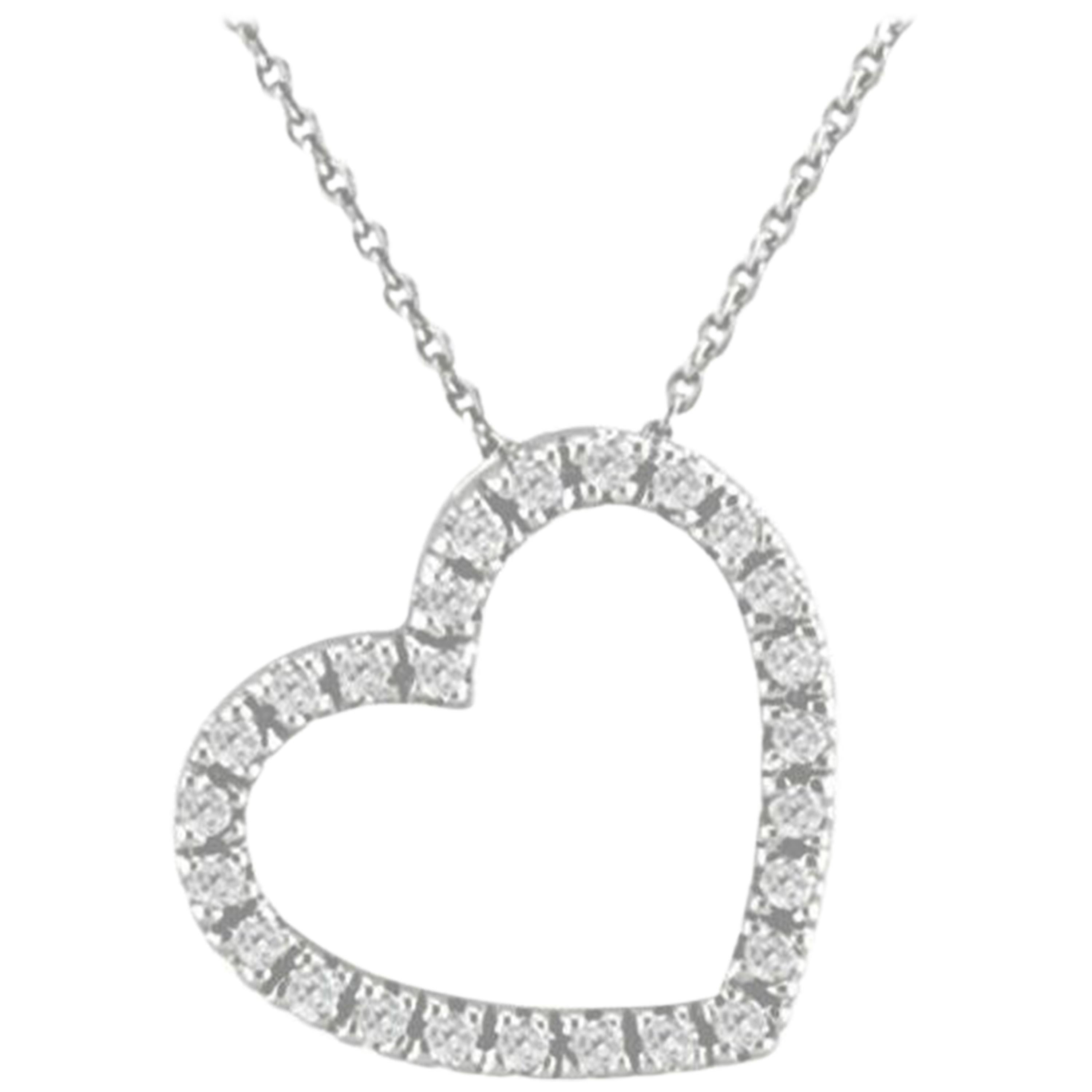 0.25 Carat Natural Diamond Heart Necklace 14 Karat White Gold G SI Chain For Sale