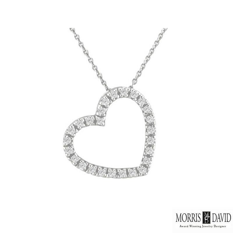 Round Cut 0.25 Carat Natural Diamond Heart Necklace 14 Karat White Gold G SI Chain For Sale