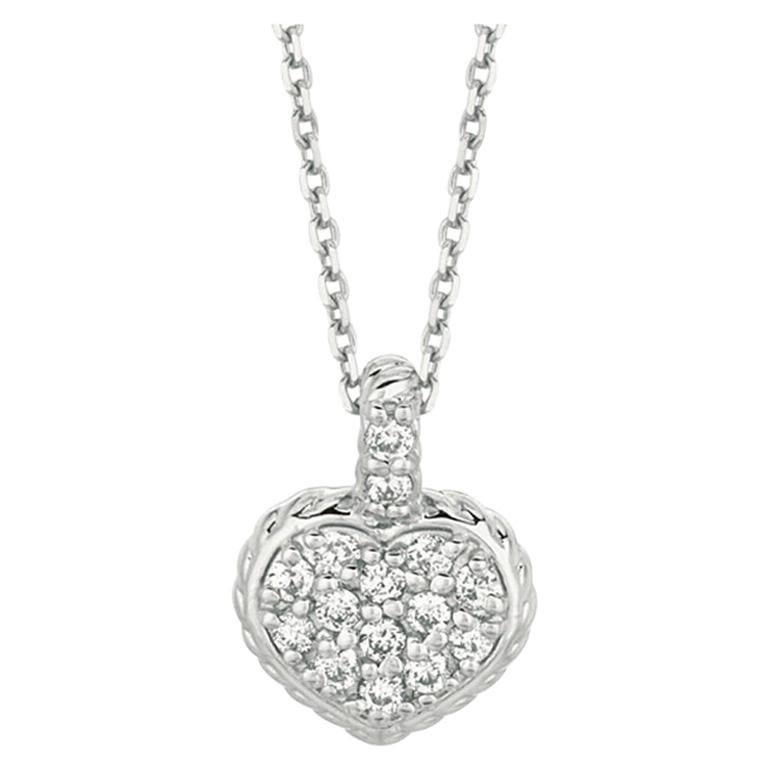 0.25 Carat Natural Diamond Heart Necklace Pendant 14 Karat White Gold G SI For Sale