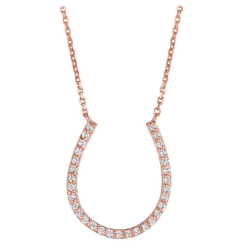 Colgante de collar de herradura de diamantes naturales de 0,25 quilates Cadena de oro rosa de 14 quilates