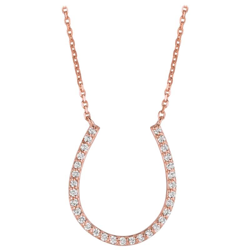 0.25 Carat Natural Diamond Horseshoe Necklace Pendant 14 Karat Rose Gold Chain For Sale