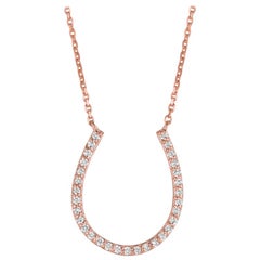0.25 Carat Natural Diamond Horseshoe Necklace Pendant 14 Karat Rose Gold Chain
