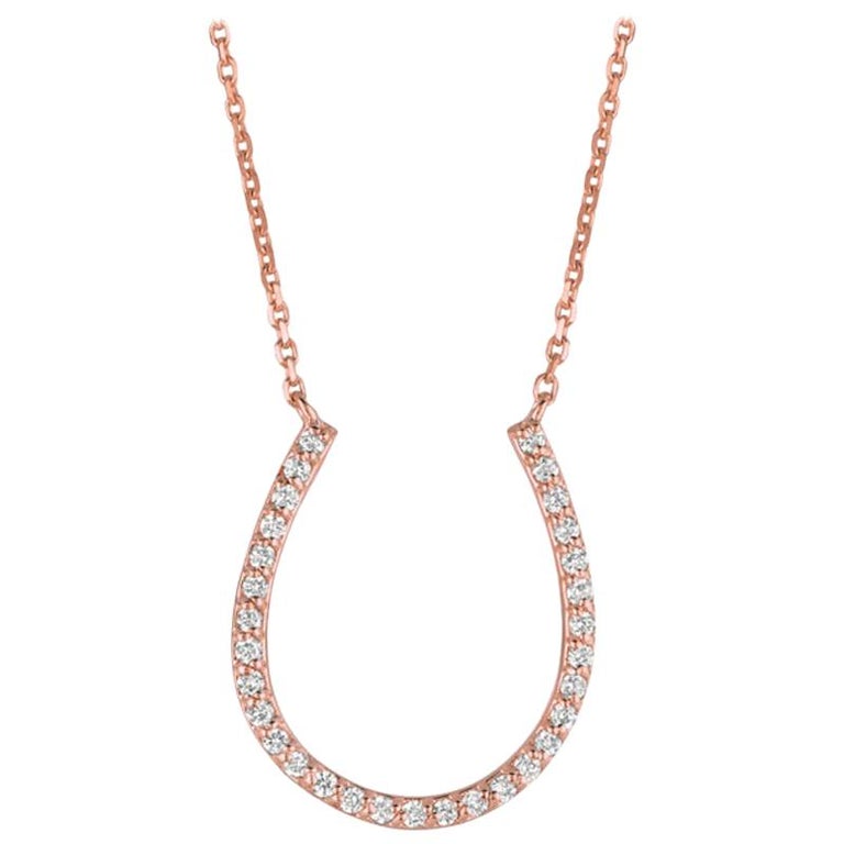 0.25 Carat Natural Diamond Horseshoe Necklace Pendant 14 Karat Rose Gold Chain For Sale at 1stDibs