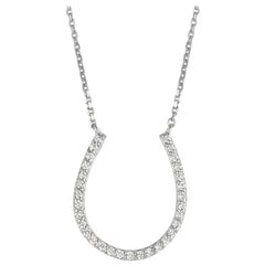 0.25 Carat Natural Diamond Horseshoe Necklace Pendant 14 Karat White Gold Chain