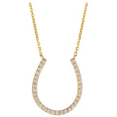 0.25 Carat Natural Diamond Horseshoe Necklace Pendant 14 Karat Yellow Gold Chain