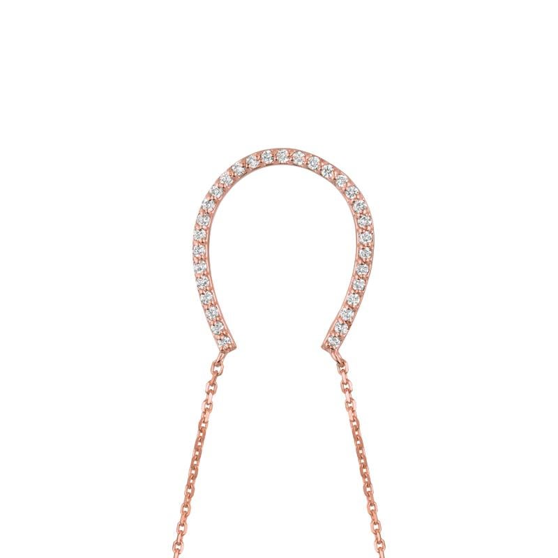 Contemporary 0.25 Carat Natural Diamond Horseshoe Necklace Pendant 14 Karat Rose Gold Chain For Sale