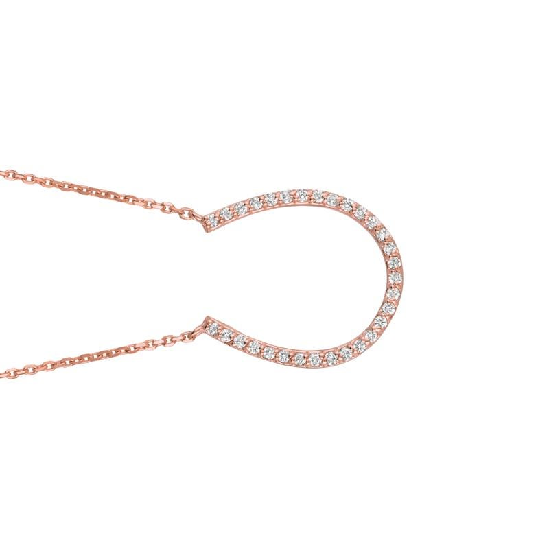 Rose Cut 0.25 Carat Natural Diamond Horseshoe Necklace Pendant 14 Karat Rose Gold Chain For Sale