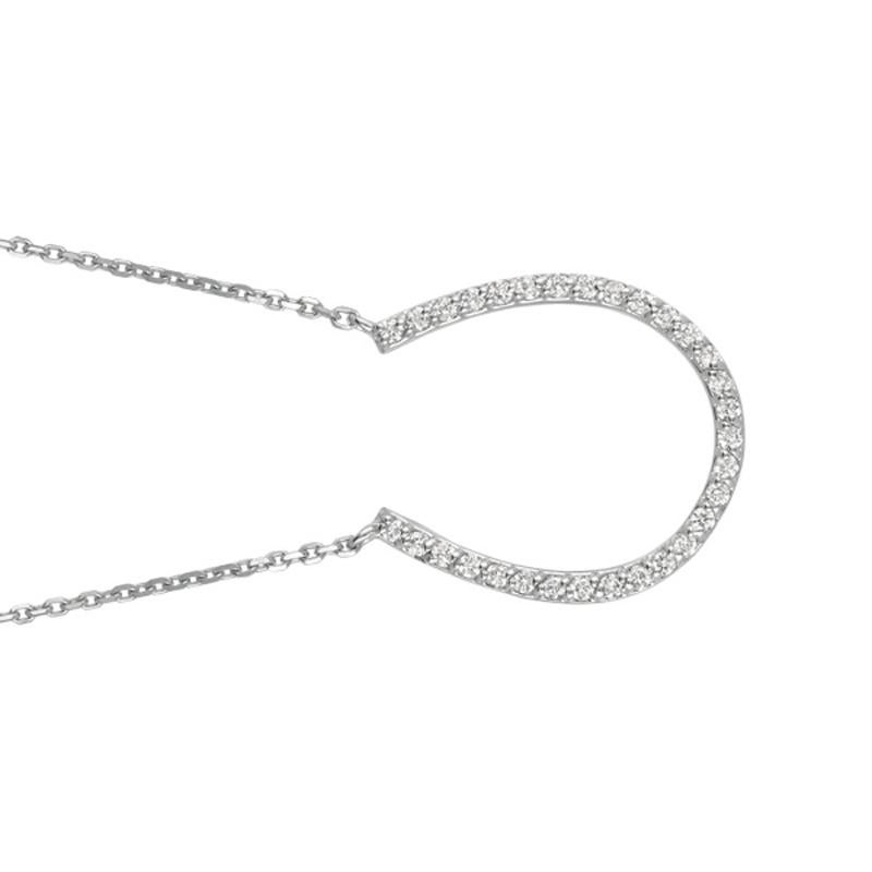 Colgante de collar de herradura de diamantes naturales de 0,25 quilates Cadena de oro blanco de 14 quilates Corte redondo en venta