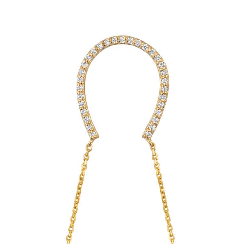 Contemporary 0.25 Carat Natural Diamond Horseshoe Necklace Pendant 14 Karat Yellow Gold Chain For Sale