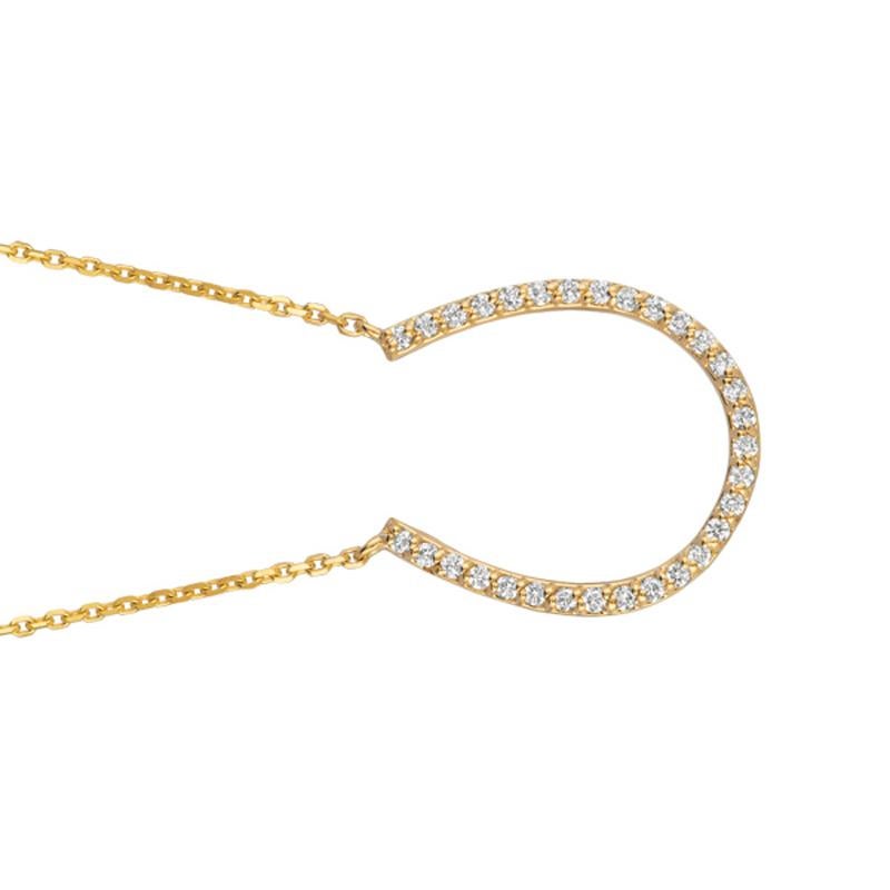 Round Cut 0.25 Carat Natural Diamond Horseshoe Necklace Pendant 14 Karat Yellow Gold Chain For Sale