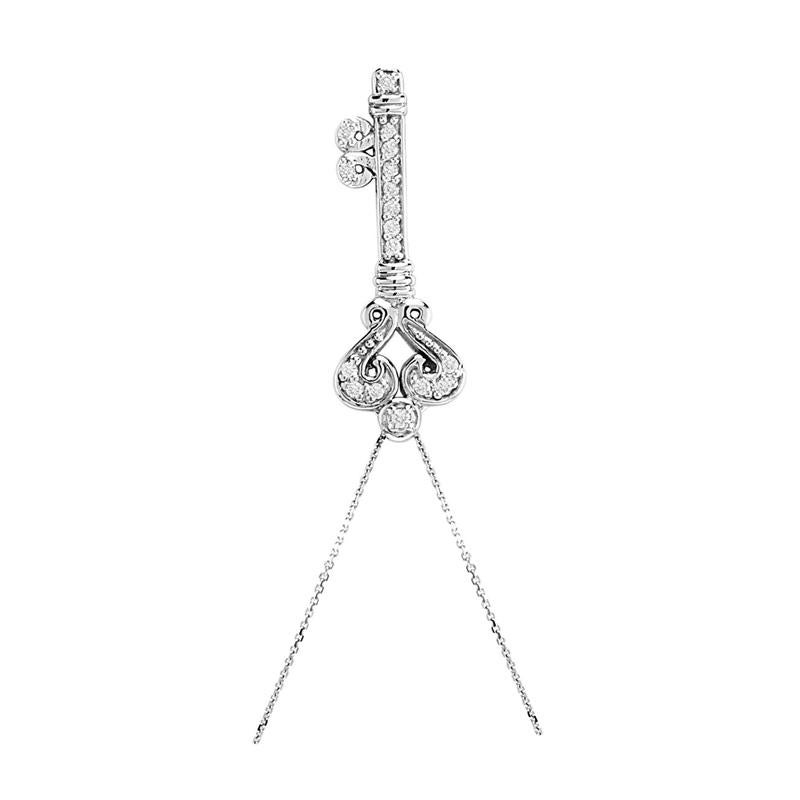 Contemporary 0.25 Carat Natural Diamond Key Necklace Pendant 14 Karat White Gold Chain For Sale