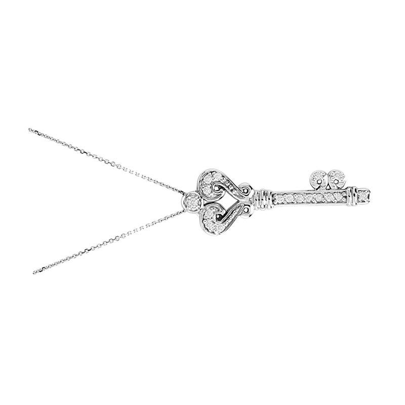 Round Cut 0.25 Carat Natural Diamond Key Necklace Pendant 14 Karat White Gold Chain For Sale