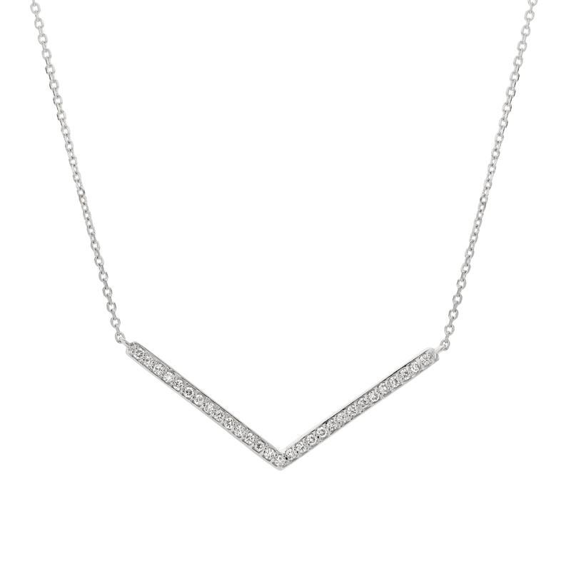 Round Cut 0.25 Carat Natural Diamond Open V Necklace 14 Karat White Gold G-H SI Chain For Sale