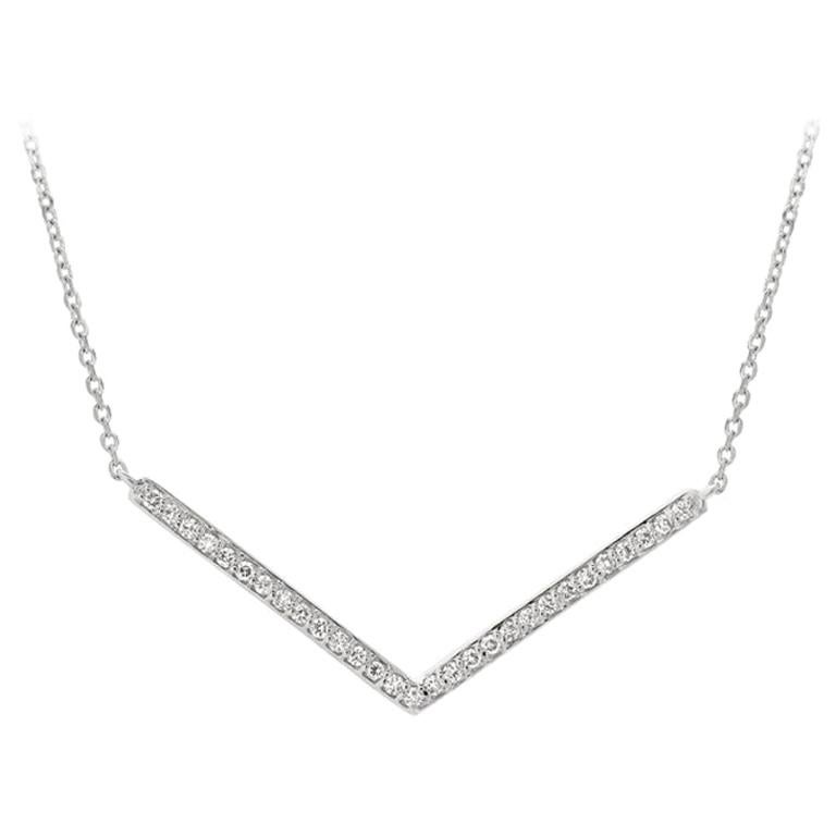 0.25 Carat Natural Diamond Open V Necklace 14 Karat White Gold G-H SI Chain For Sale