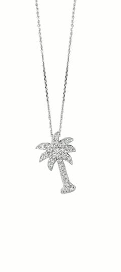 0.25 Carat Natural Diamond Palm Tree Necklace Pendant 14 Karat White Gold Chain