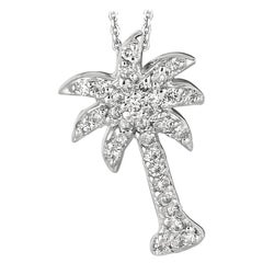 0.25 Carat Natural Diamond Palm Tree Necklace Pendant 14 Karat White Gold Chain