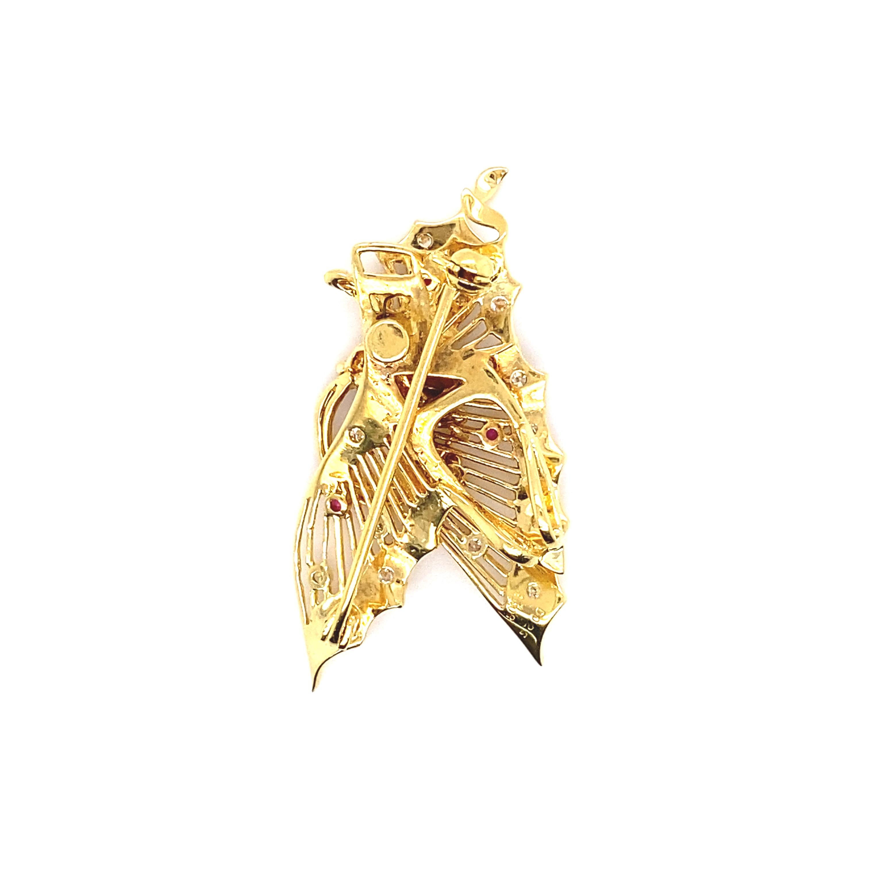 Modern 0.25 Carat Natural Diamond & Ruby Brooch/Necklace Enhancer Set in 18K Gold For Sale