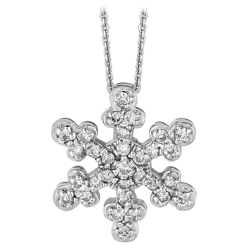 0.25 Carat Natural Diamond Snow Flake Necklace 14 Karat White Gold G SI Chain For Sale