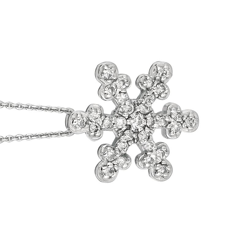 Round Cut 0.25 Carat Natural Diamond Snow Flake Necklace 14 Karat White Gold G SI Chain For Sale