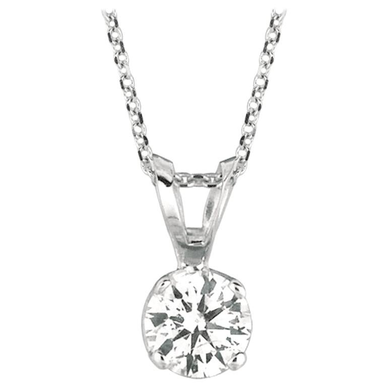 0.25 Carat Natural Diamond Solitaire Necklace 14 Karat White Gold G SI Chain For Sale