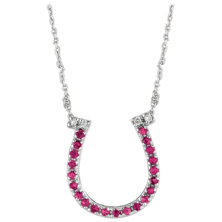 0.25 Carat Natural Pink Sapphire & Diamond Horseshoe Necklace 14 Karat Gold G SI For Sale