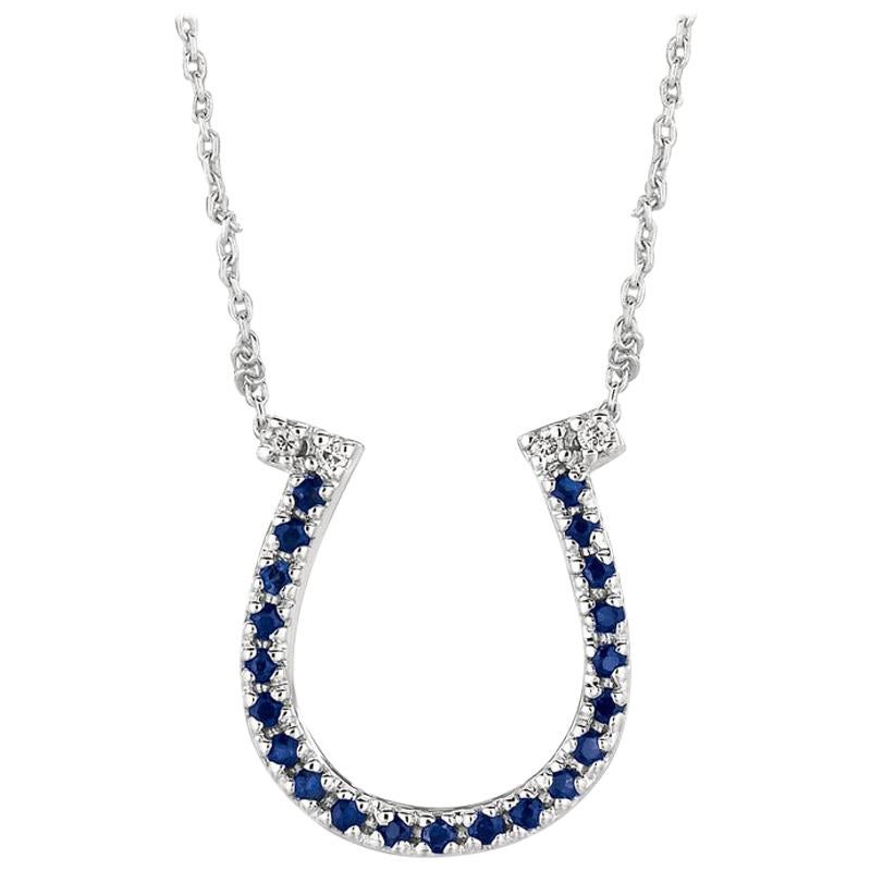 0.25 Carat Natural Sapphire and Diamond Horseshoe Necklace 14 Karat Gold G SI For Sale