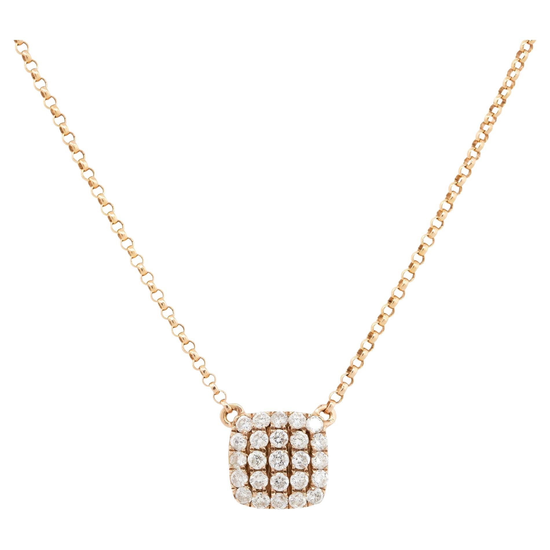 0.25 Carat Pave Diamond Square Necklace 14 Karat in Stock For Sale at