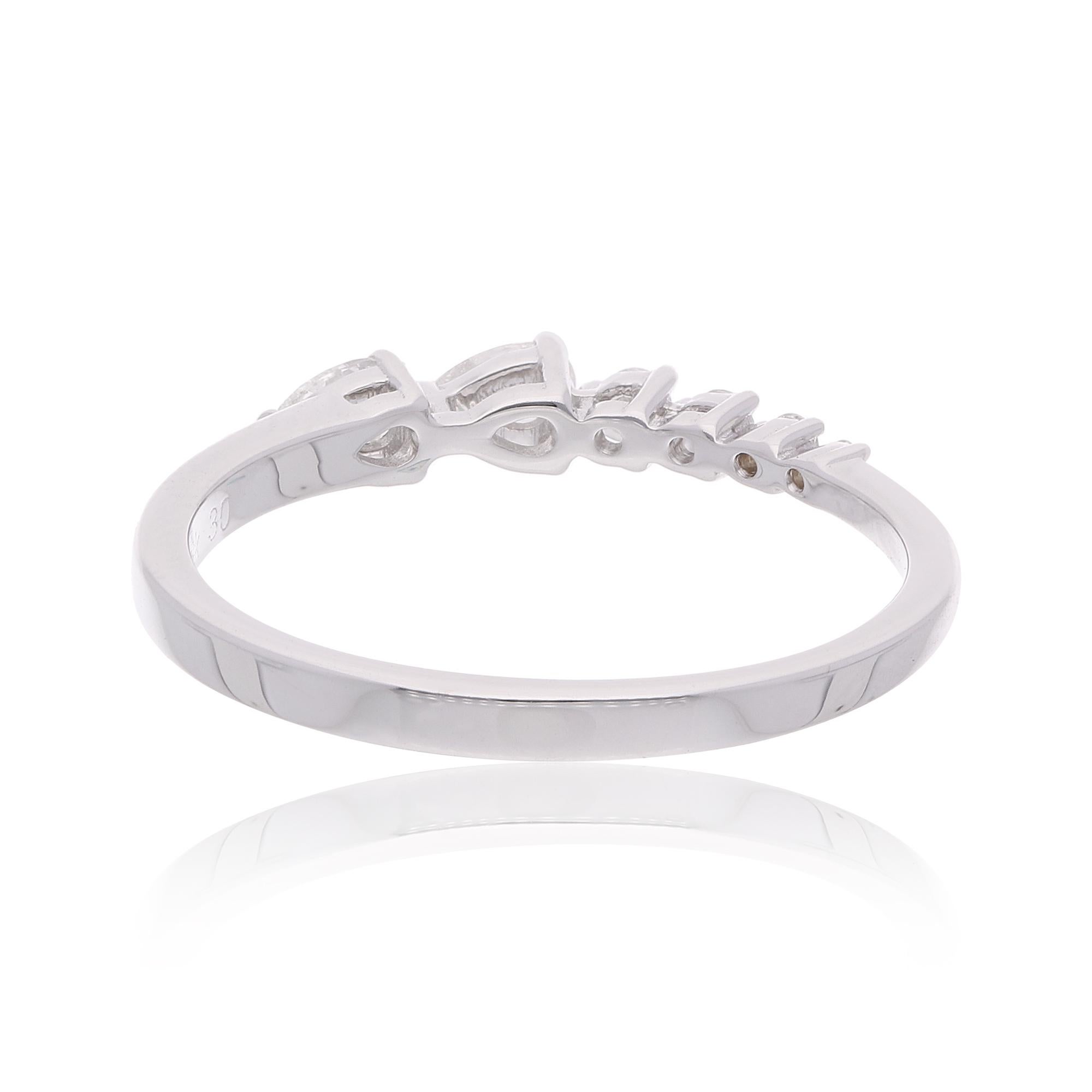 Modern 0.25 Carat Pear Round Diamond Band Ring 18 Karat White Gold Handmade Jewelry For Sale